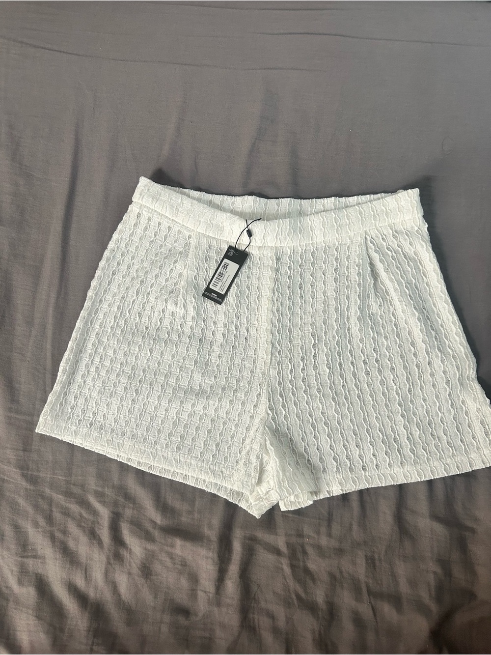 PrettyLittleThing White High Waist Textured Shorts